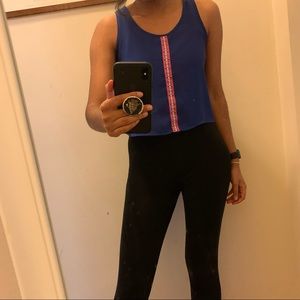 Sleeveless blue crop blouse scoop neck